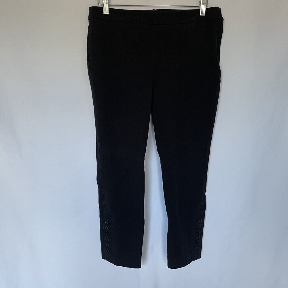 Talbots Chatham Ankle Pants 12P Black Women Petite Button Detail Hem